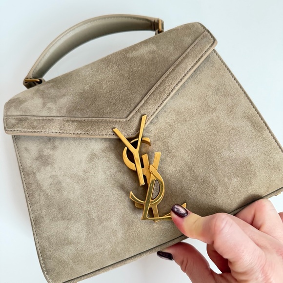 Yves Saint Laurent Cassandra Mini Top Handle Bag Beige Suede - Picture 7 of 11